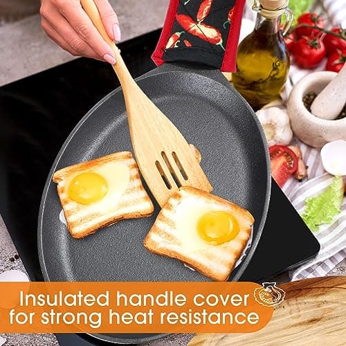 Lallisa 2 Sets Cast Iron Fajita Plate Set Fajita Plate Pan with Wooden Tray Anti Scald Protection Hot Mitt Cast Iron Skillet Set for Home Barbecue Kitchen Party Restaurant Catering Service 7