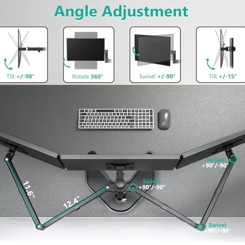 WALI Triple Monitor Stand, Free Standing Three LCD Monitor Fully Adjustable Desk Mount Fits 3 Screens up to 27 inch, 22 lbs Weight Capacity per Arm (MF003), Black 5