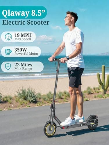 Qlaway Adult Electric Scooter with 350W Motor, 8.5" Solid Tires, Max Speed 19 MPH and 22 Miles Long-Range Portable Portable E-Scooter(Double Braking System & App) 7