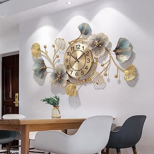 Fmnnfp Large Wall Clock 37 Inch Creative Metal Ginkgo Leaf Design Wall Clock Silent Non Ticking Decoration Wall Clocks for Living Room Bedroom Home 6