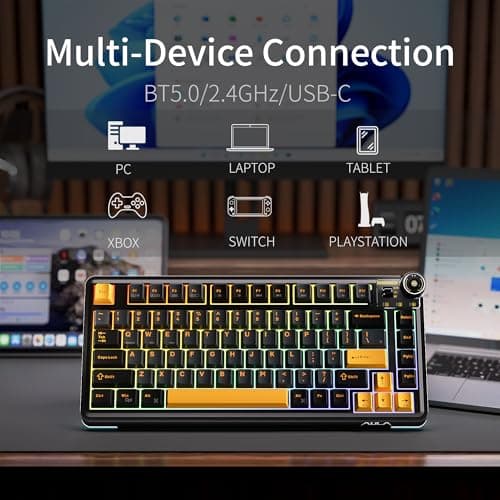 Aula Wireless Mechanical Keyboard - 75% Compact Hot Swappable Custom Keyboard, 81 Keys, RGB Backlit, 2.4GHz/USB-C Wired/BT5.0 for Tablet, Laptop, Computer, PC 5