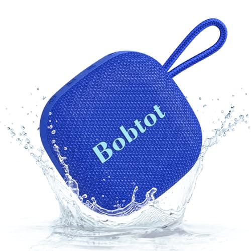 Bobtot Portable Wireless Bluetooth Speakers - IPX7 Waterproof Small Shower Speaker with 16 Hours Playtime, Loud Stereo Sound, Built-in Mic, TWS, Mini Size with Carry Lanyard for Outdoor, Blue