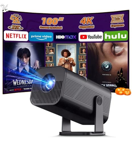 TryLand Mini Projector with WiFi and Bluetooth, 4k Support Portable Outdoor Projector, 200 ANSI Lumens, Smart Projector with Android, Built-in App Movie Proyector for Home Theater, Camping, Gaming