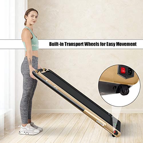 GYMAX Walking Pad, 2 in 1 Free Installation Under Desk Treadmill with Remote Control & LED Display, 2.25HP Foldable Portable Compact Running Machine for Small Spaces Home Office (Gold) 7