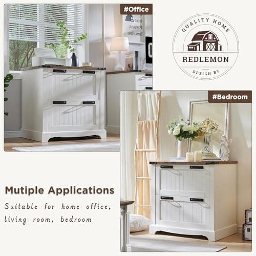 RedLemon Farmhouse 30" Filing Cabinets with 2 Drawers, File Cabinet with Hanging File Folders for A4/Letter/Legal Size Documents, Office Storage Cabinet for Study Room, Living Room (Antuique White) 6