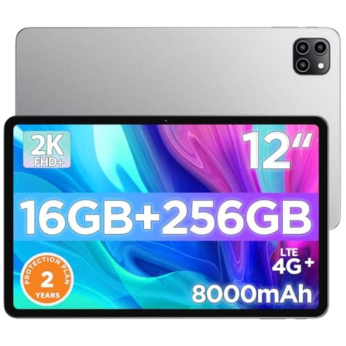Android Tablet, 12 inch Large Screen Tablet, 2 Years Protection, 1200 x 2000 IPS 2K Resolution Display, Reinforced Type-C Port, 18W PD Charger, 8000mAh Battery, 8MP+13MP Camera, WiFi 6 & Bluetooth 5.4