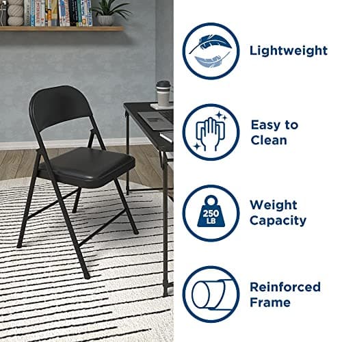 COSCO SmartFold Vinyl Folding Chair, 4-Pack, Black 5