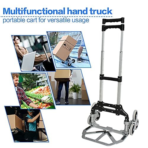 Heavy Duty 6-Wheel Stair Climbing Cart - 300lb Capacity Folding Hand Truck, All-Terrain Aluminum Trolley w/Adjustable Handle - Perfect for Groceries, Deliveries, Apartments 8