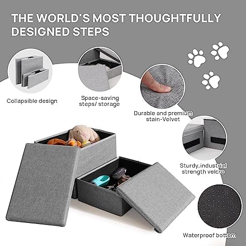 Foldable Dog Stairs/Steps 2-Tier Pet Steps Storage and Adjustable Steps for Small Medium Dogs Pet Steps Storage Stepper for High Beds Sofa Pet Dog Cat (2 Step-Light Grey) 5