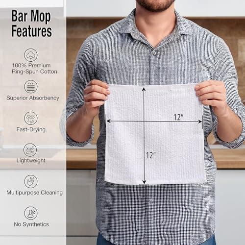 Living Fashions Bar Mop Cleaning Kitchen Dish Cloth Towels,100% Cotton, Machine Washable, Everyday Kitchen Basic Utility Bar Mop Dishcloth Set of 12, White 2