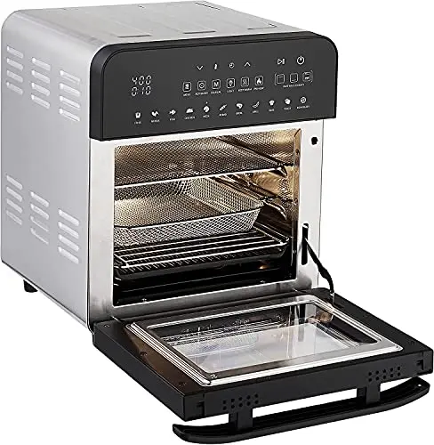 GoWISE USA 14.7-Quart Air Fryer Grill with Dual Heating Elements & Oven with Rotisserie, Dehydrator, Preheat and Broil Functions + 11 Accessories with 2 Recipe Books (Stainless Steel/Black), Ultimate 9