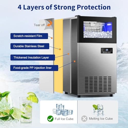 Commercial Ice Maker 130 LBS/24H, Upgraded 15" Wide Under Counter Ice Maker with 35LBS Ice Capacity, Commercial Ice Machine Self Clean Stainless Steel Built-in or Freestanding Large Ice Machine 5