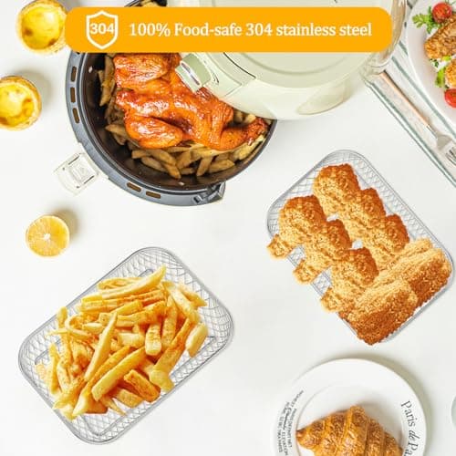 Abizarch Air Fryer Rack Accessories for Ninja Dual Basket, 3 Layers, 304 Stainless Steel Stackable Bacon Air Fryer Accessories for Ninja AF300UK, Salter/Instant/EMtronics, with Clip 7