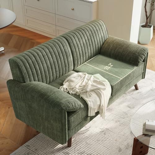 ONBRILL 64.5" Loveseat Sofa, Chenille Loveseat Couch for Living Room, 23.2" Deep Seat Love Seat with Padded Arms, Comfy Modern Small Couches for Bedroom, Small Spaces, Dorms, Office, Green 7