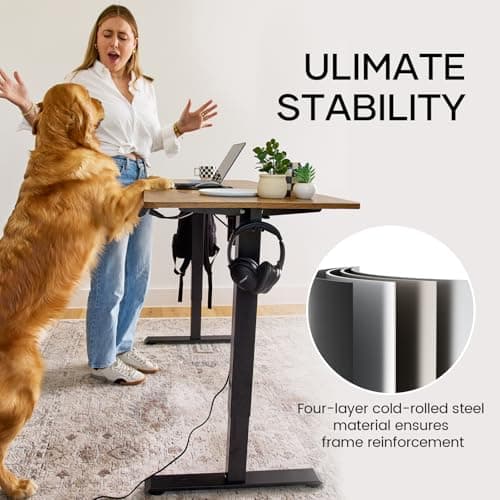 Veken 55 Inch, Height Adjustable Sit Stand Up, Wood Desktop, Work Home Office Computer PC Table, Tall Standup Workstation, Gaming Writing Study Bedroom Rising Desks, Brown 8