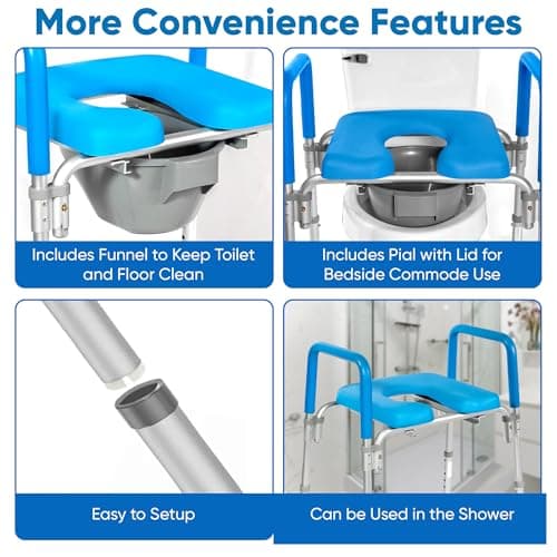 Ultimate Raised Toilet Seat with Handles - Adjustable Raised Toilet Seat for Seniors, Bedside Commode - Padded Armrest | Premium Elevated Toilets Seats with Handles for Elderly Bathroom Safety, Blue 7
