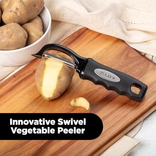 Zulay Kitchen Premium Vegetable Peeler for Kitchen - Swivel Peeler with Razor Sharp Stainless Steel Blades & Strong Ergonomic Handle - Dishwasher Safe, Easy To Use with Blemish Remover - Black 7