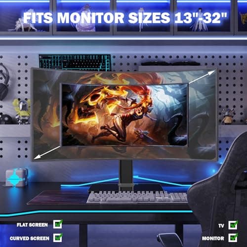 Single LCD Computer Monitor Free-Standing Desk Stand Mount Riser for 13 inch to 32 inch screen with Swivel, Height Adjustable, Rotation, Vesa Base Stand Holds One (1) Screen up to 77Lbs(HT05B-001)) 7
