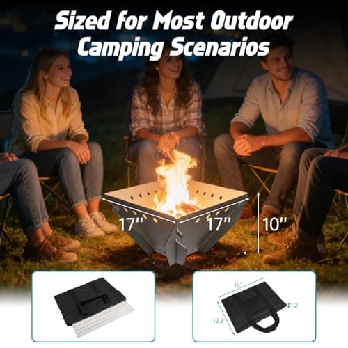 CROSSHIP Stainless Steel Fire Pit for Camping, Collapsible Fire Pit for Outdoor Use, 2-4 Person Portable Firepit, Tool-Free Assembly, Patio, Bonfire, Picnic and BBQ with Grill Net & Canvas Storage Bag 7