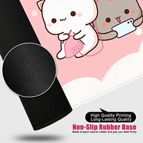 Pink Large Gaming Mouse Pad Kawaii Desk Pad XXL Cute Cat Mouse Mat 35x15.7x0.12 inch Desk Accessories (Pink Cat -2) 5