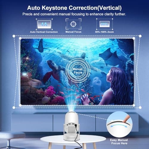 Mini Projector with Wifi and Bluetooth 5.4, Short Throw Projector 4K, Built-in Apps, 250 ANSI Lumens, Auto Keystone Correction, Smart Projector for Home Outdoor Movies [ 2026 Upgrade, White ] 6