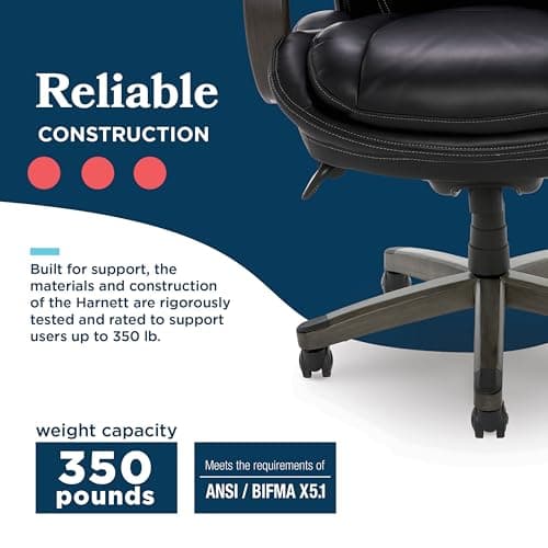 La-Z-Boy Harnett Big and Tall Executive Office Chair, Ergonomic High-Back Chair with Solid Wood Arms, ComfortCore with Memory Foam Cushions, Bonded Leather, Black 11