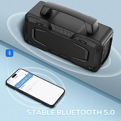 BUGANI Bluetooth Speaker, 80W Powerful Portable Wireless Speakers IPX7 Waterproof Speaker, Outdoor Loud Speakers with Handle 24H Playtime, Support Microphone AUX USB Suitable for Party, Pool, Black 8