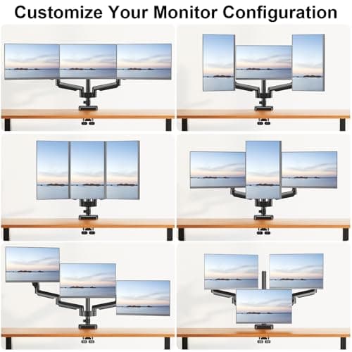 MOUNT PRO Triple Monitor Mount for 13-27 inch Screens, 3 Monitor Desk Mount, Height Adjustable Triple Display Stand, Full Motion Three Computer Arm Hold up to 17.6lbs Each, VESA 75x75, 100x100 9