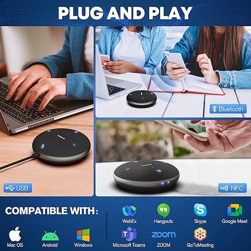 AISPEECH M4 Bluetooth Speakerphone Conference Microphone with AI Noise Reduction Full-Duplex AI Transcription USB Speakerphone 360° Voice Pickup Conference Speaker Home Office for Teams/Zoom, Black 5