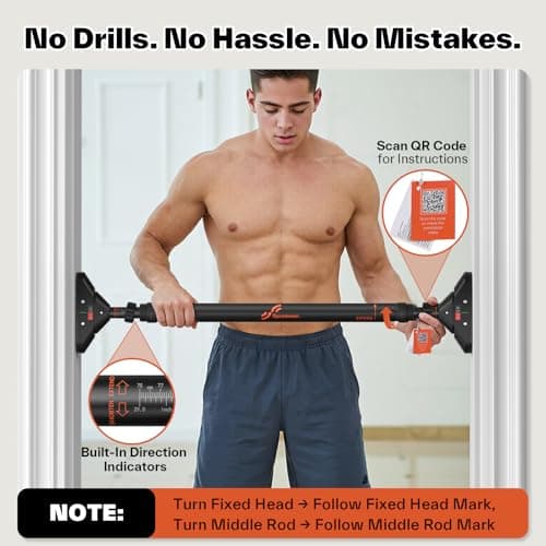 Sportneer Pull Up Bar: Strength Training Chin up Bar No Screws - Adjustable 29.5''-37''(75-94cm) Width Locking Mechanism Pull up Bar for Doorway - Max Load 440lbs for Home Gym Upper Body Workout, Non-slip 9