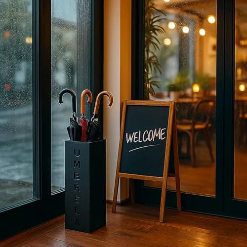 Hiceeden Square Metal Umbrella Holder, Free Standing Umbrella Rack Stand for Indoor Entryway, Umbrella Canes Walking Sticks Storage Bin for Office, Home, Hotel, Shop, 6.3" x 6.3" x 16.5", Black 7