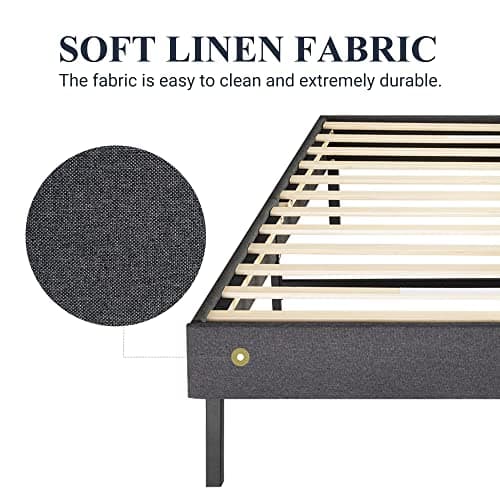 Allewie Queen Size Upholstered Platform Bed Frame/Wood Slats Support/Low Profile Bed Frame/No Box Spring Needed/Easy Assembly/Dark Grey 6