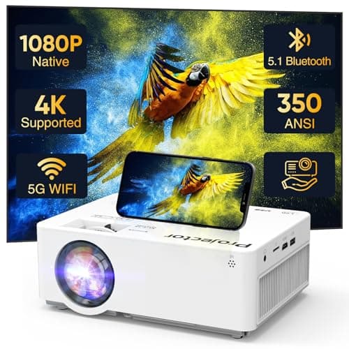 Native 1080P Projector with 5G WiFi Bluetooth, 4K Supported Home Projector, Portable Outdoor Projector with Max 300" Display, Movie Projector Compatible with TV Stick, HDMI, Phone