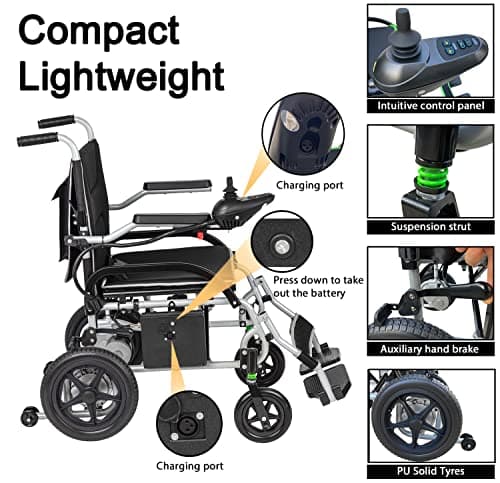 2eCenter Electric Wheelchair, Lightweight 37.5 lbs,Dual180W Motor Power,10AH Battery,12 Miles Range for Adults, Foldable Lightweight Electric Wheelchairs with Seatbelt, Max Capacity:265 lbs 7