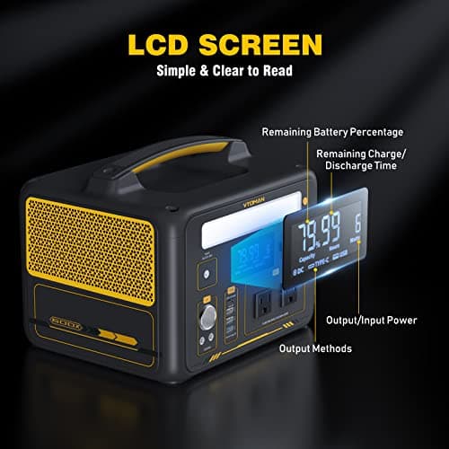 VTOMAN Jump 600X Portable Power Station 600W, 299Wh Solar Generator LiFePO4 Battery Power Station with Jump Start for Car, 1200W AC Outlet, PD 60W USB-C, 3x Regulated 12V/10A DC for Camping, RV Travel 7