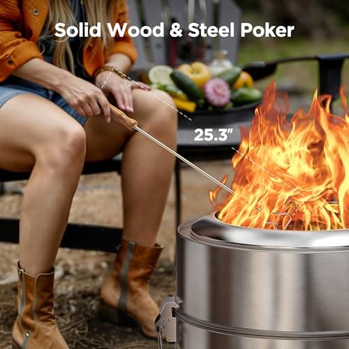 CIAYS Smokeless Firepit, 19 Inch Fire Pit for Camping with Patented Technology, Portable Fire Pit for Outside with Steel Grill Rack, Fire Poker, and Bag, Easy Setup and Storage, Wood Burning 7