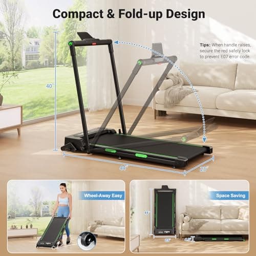 THERUN Walking Pad, 2 in 1 Foldable Treadmills for Home, 2.5HP Under Desk with Handle Bar, 16" Widened Running Belt, with Remote Control & LED Touch Screen 6