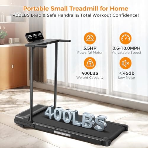 Walking Pad Treadmill with Handle Bar, 3.5HP Compact Portable Foldable Walking Pads Treadmill with Handles, Electric Small Treadmills for Home Office Apartment, LED Display, 400 LBS Capacity 8