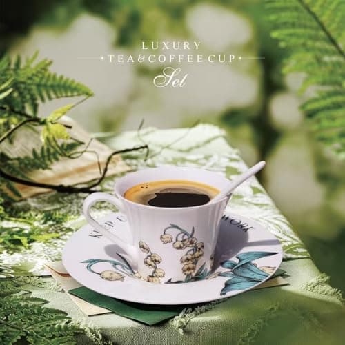 Tea Cup Set With 2 Tea Cups 2 Saucers And 2 Spoon 7 OZ Espresso Coffee Mug Vintage Creativetea Teacup And Saucer Set For Coffee,Tea,Latte, Cappuccino 6