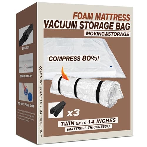 Twin Size Mattress Vacuum Bag for Memory Foam/Latex Mattress Upto 14 Inch, Moving Shipping and Storage, Waterproof and Airtight with 3 Adjustable Straps