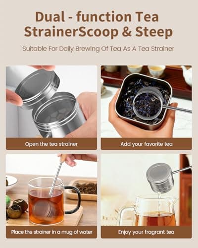 HOUSE AGAIN Tea Infuser for Loose Tea, 2-in-1 Tea Scoop Infuser Extra Fine Mesh Tea Strainers for Loose Tea, 304 Stainless Steel Loose Leaf Steeper, Ball Filter with Handle for Spices, L 9
