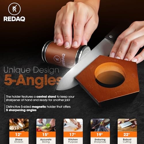 Magnetic Rolling Knife Sharpener Kit – Restore Dull Knives Quickly with 5 Magnetic Angles (12°,15°,17°,20°,25°), Diamond & Corundum Discs, Safe, Stable and Easy for Home & Professional Chefs 6