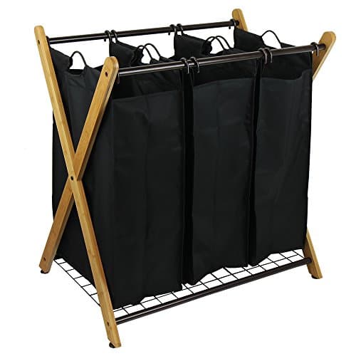 Oceanstar XBS1484 Bamboo 3-Bag Laundry Sorter Black, 29.75 in. H x 19.10 in. W x 27 in.