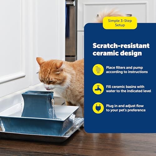 PetSafe Drinkwell Pagoda Fountain - Hygienic Ceramic Continuous Flowing Fountain - Elevated Upper Bowl & Double Free-Falling Stream Design - Minimalist Pet Hydration Station - 70 oz Capacity 7