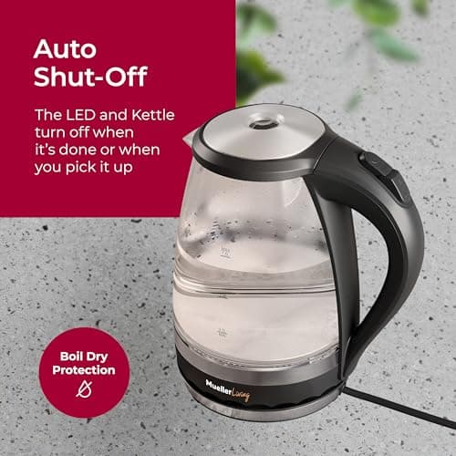 MuellerLiving Glass Kettle 1.5L 1500W LED Light Electric Tea Kettle Automatic Shut-Off with SpeedBoil Tech and Boil-Dry Protection 5