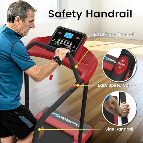 Senior Fitness Treadmill, 400 lb Capacity, Safe Design with Full-Length Rails, Low Step-Up Height, 0.3–4 MPH Motorized Walking Treadmill for Elderly, Recovery & Home Exercise 5