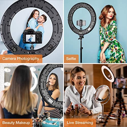 Inkeltech Ring Light - 18 inch 60 W Dimmable LED Ring Light Kit with Stand - Adjustable 3000-6000 K Color Temperature Lighting for Vlog, Makeup, YouTube, Camera, Photo, Video - Control with Remote 5