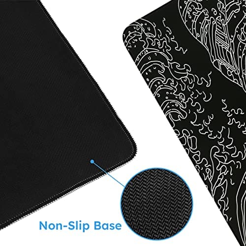 iCasso Mousepad, Gaming Mouse Pad, XXL Large Desk Mat, Big Rubber Base Mouse Mat with Stitched Edges, Computer Keyboard Desk Pad for Work, Game, Office, Home - Black Wave of Kanagawa 5