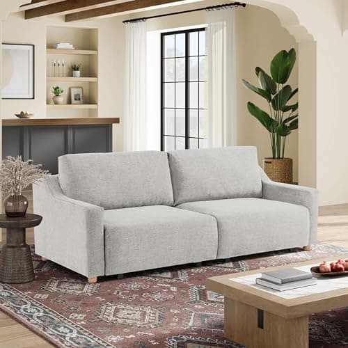 Serta Glendale 90.2" Queen Size Wall-Hugging Convertible Sofa, Dreamcoil Comfort, Chenille Fabric, Cream