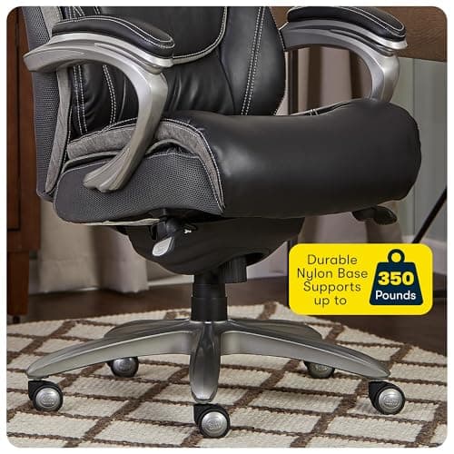 Serta Baxter Big and Tall Smart Layers Executive Office Chair with ComfortCoils, Ergonomic Computer Chair with Layered Body Pillows, Black & Gray Bonded Leather 10